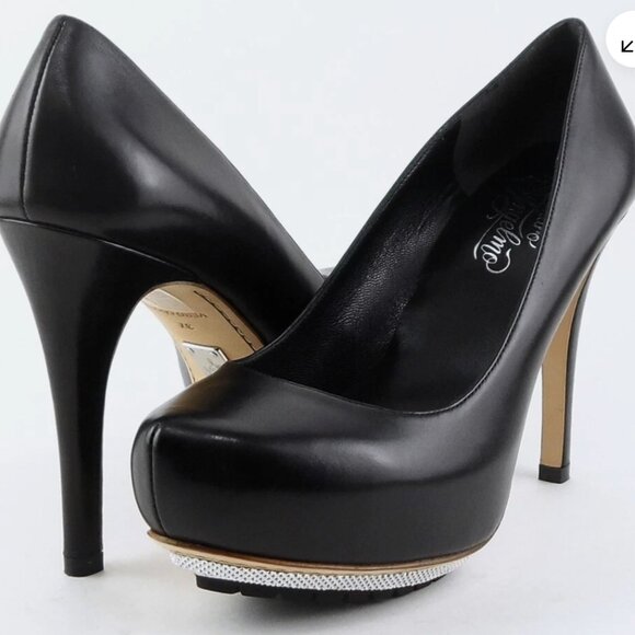 Alejandro Ingelmo Ally Black Leather Designer Platform Pumps - Picture 1 of 6